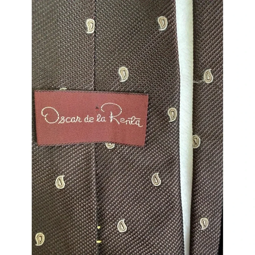 Oscar‎ de la Renta Necktie Men OS Brown Excellent Vintage Paisley 70s 80s Silk